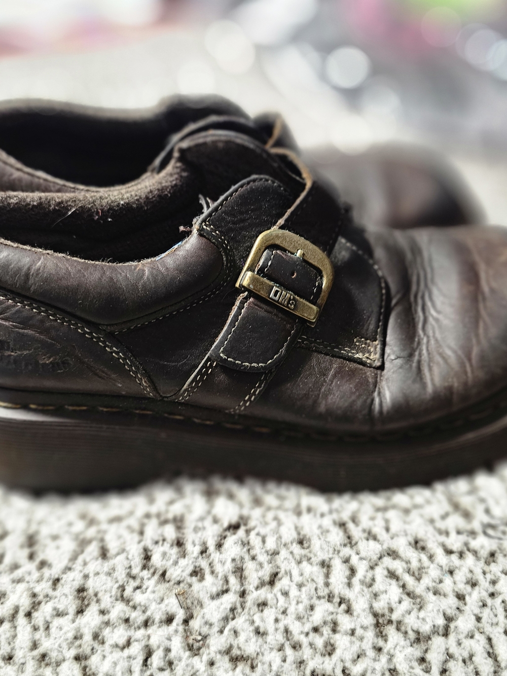 Dr Doc Martens Shoes Womens 8 Monk Strap Oxford Chunky Y2K Brown Leather Wedge